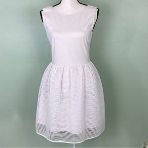 Aqua Fit And Flair White Sleeveless Dress With Bottom Mesh Overlay Size L